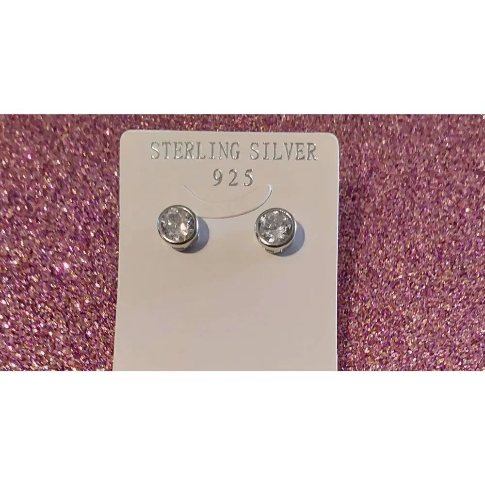 New Sterling Silver 2 Ct. Bezel Set Round Cut Sim Diamond Stud Earrings~.925